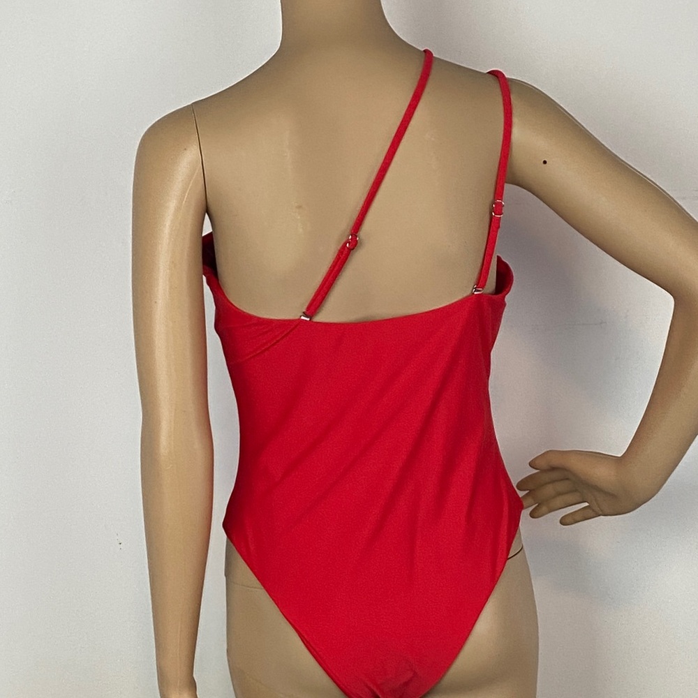 SHEIN Red One-Shoulder Deep V One-Piece Swimsuit - Picture 5 of 6